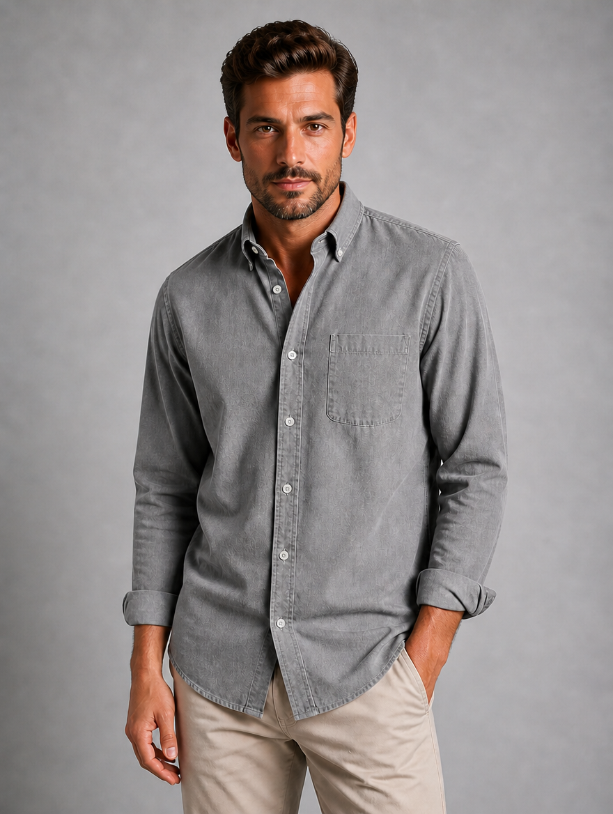 Men’s Casual Button-Down Shirt – Relaxed Everyday Fit — Grey