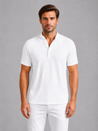 Men's Ribbed Henley Shirt – Lightweight Summer Top — White