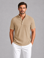 Men's Ribbed Henley Shirt – Lightweight Summer Top — Khaki