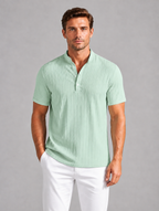 Men's Ribbed Henley Shirt – Lightweight Summer Top — Light Green