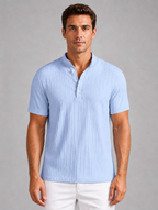 Men's Ribbed Henley Shirt – Lightweight Summer Top — Light Blue