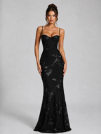 Women’s Floral Corset Maxi Dress — Black