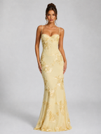 Women’s Floral Corset Maxi Dress — Yellow