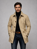 Men’s Tailored Classic Coat – Structured Smart-Casual Jacket — Beige