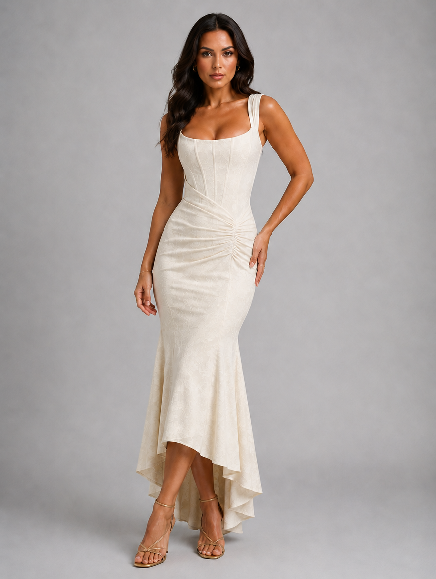 Women’s Floral Corset Maxi Dress — White