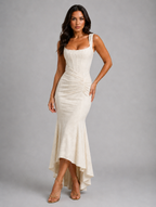 Women’s Floral Corset Maxi Dress — White