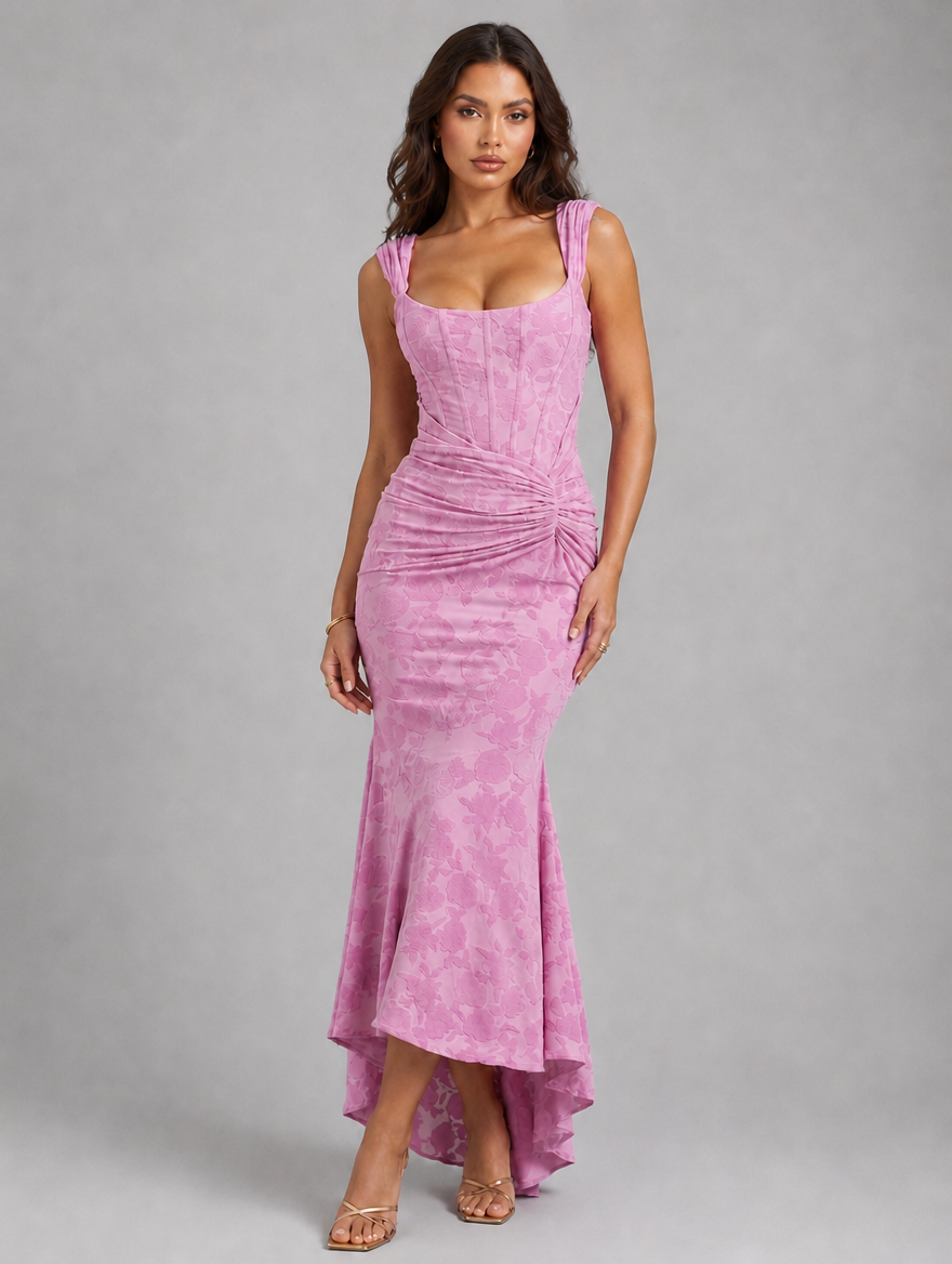 Women’s Floral Corset Maxi Dress — Pink