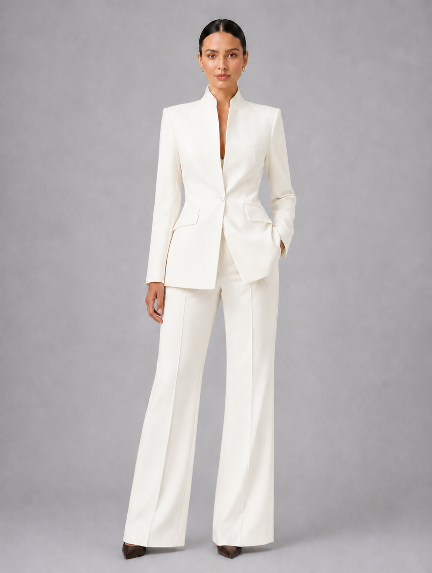 Women’s Tailored Blazer & Trouser Suit Set – Smart Formal Co-Ord — Cream