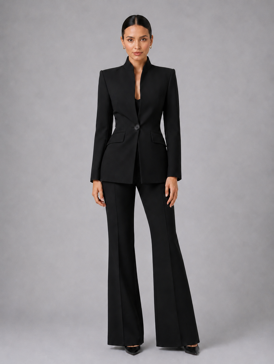 Women’s Tailored Blazer & Trouser Suit Set – Smart Formal Co-Ord — Black
