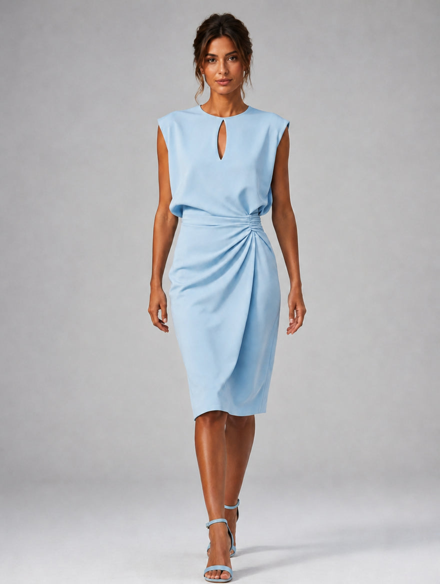 Women’s Keyhole Neck Midi Dress – Ruched Waist Elegant Fit