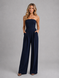 Women’s Strapless Wide Leg Jumpsuit – Elegant Structured Summer Style — Navy