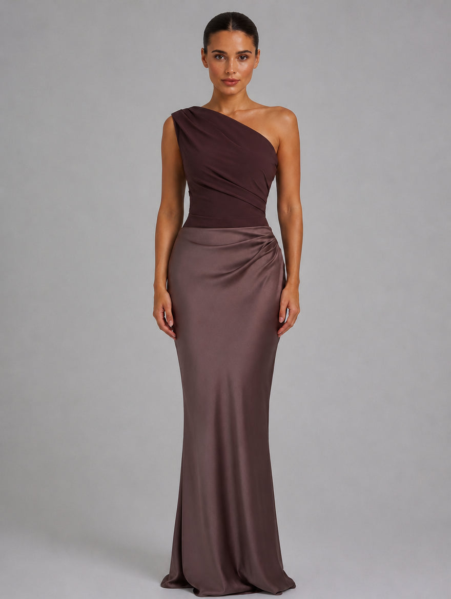 Women’s One-Shoulder Satin Feel Maxi Dress