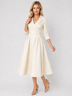Women’s Satin Feel Wrap Midi Dress with Pockets — Cream