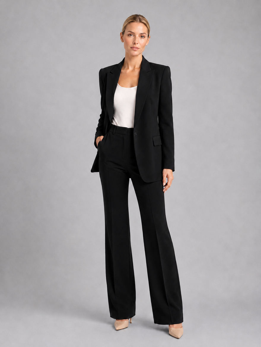 Women’s Tailored Blazer & High-Waist Trousers Set — Black