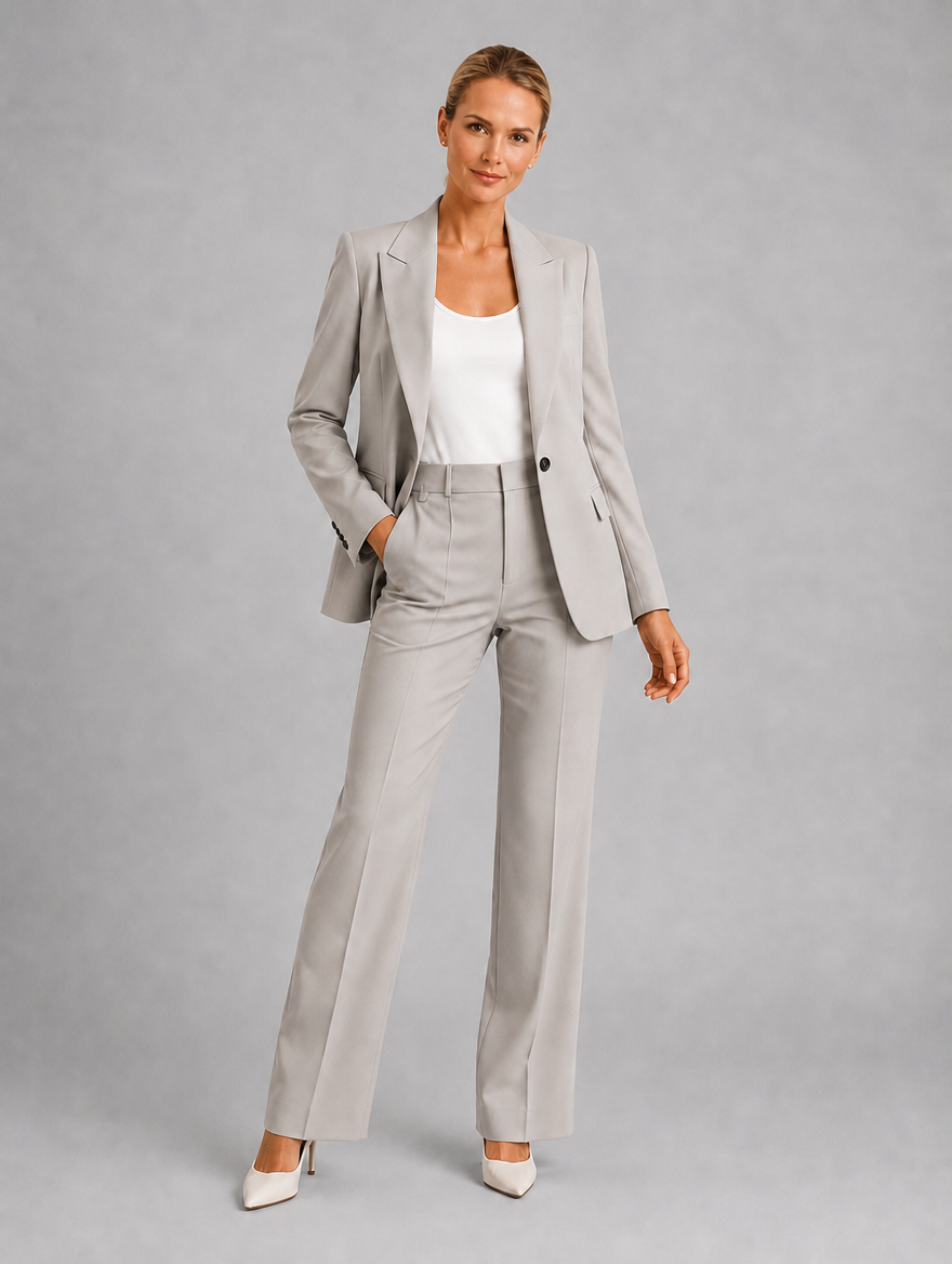 Women’s Tailored Blazer & High-Waist Trousers Set — Grey