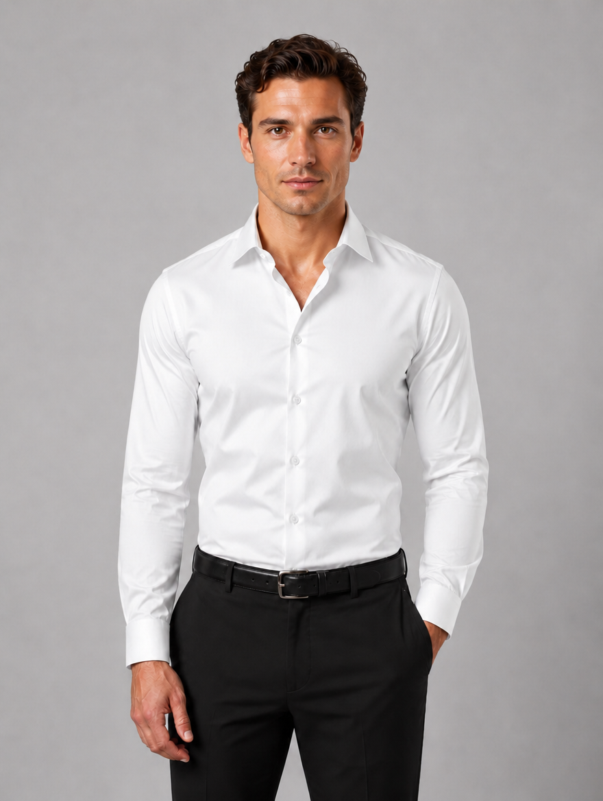 Men's Slim Fit Dress Shirt – Long Sleeve Smart Formal Shirt — White