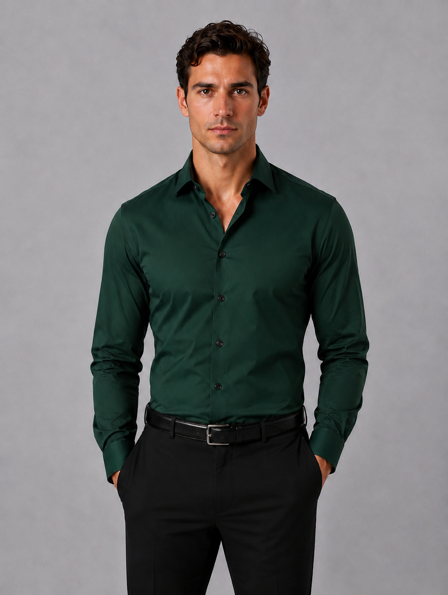 Men's Slim Fit Dress Shirt – Long Sleeve Smart Formal Shirt — Dark Green