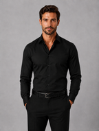 Men's Slim Fit Dress Shirt – Long Sleeve Smart Formal Shirt — Black