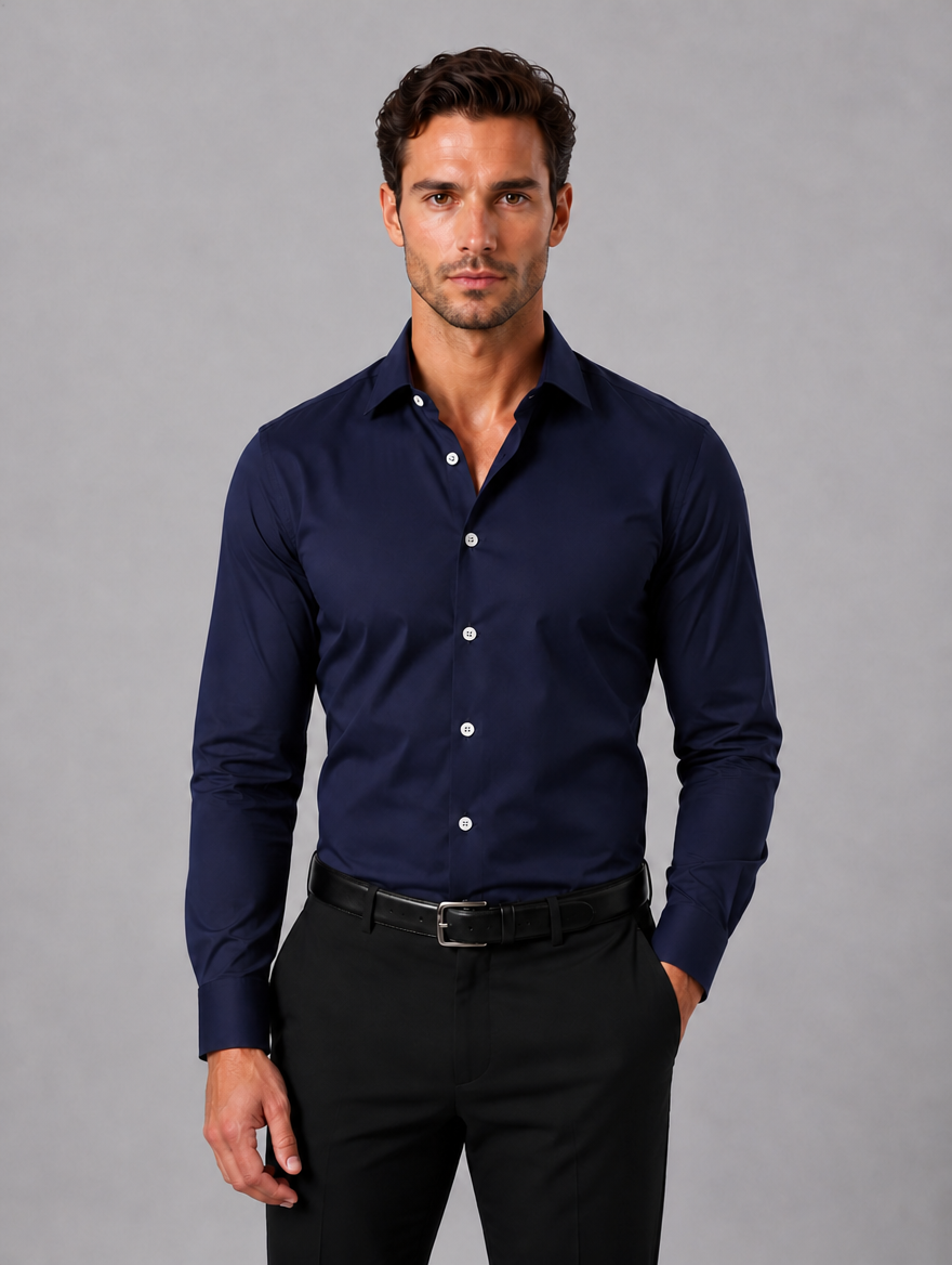 Men's Slim Fit Dress Shirt – Long Sleeve Smart Formal Shirt — Navy