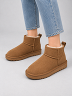 Women’s Suede Ankle Boots – Shearling Lined Winter Slip-On Shoes — model-worn studio view