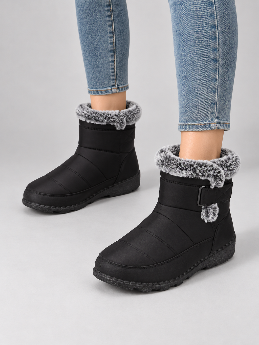 Women’s Faux Fur Lined Snow Boots – Warm Winter Ankle Boots — model-worn studio view
