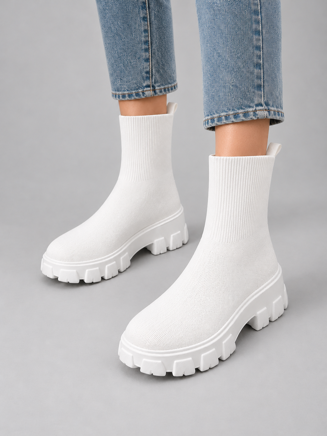 Women’s Stretch Sock Boots — model-worn studio view