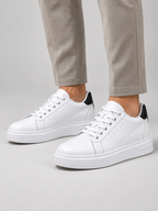 Men's Leather Trainers – Low Top Lace Up Casual Sneakers — model-worn studio view