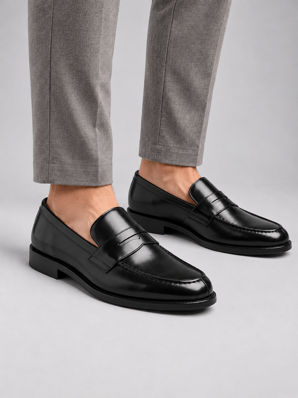 Men’s Leather Penny Loafers – Classic Formal Smart Casual Shoes — model-worn studio view