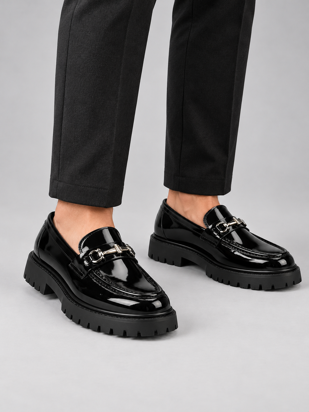 Men’s Chunky Sole Loafers – British Style Slip-On Shoes — model-worn studio view