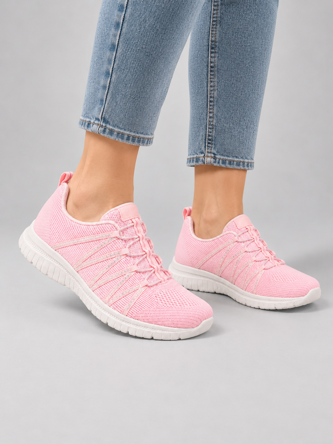 Women’s Comfort Slip-On Knit Trainers — model-worn studio view