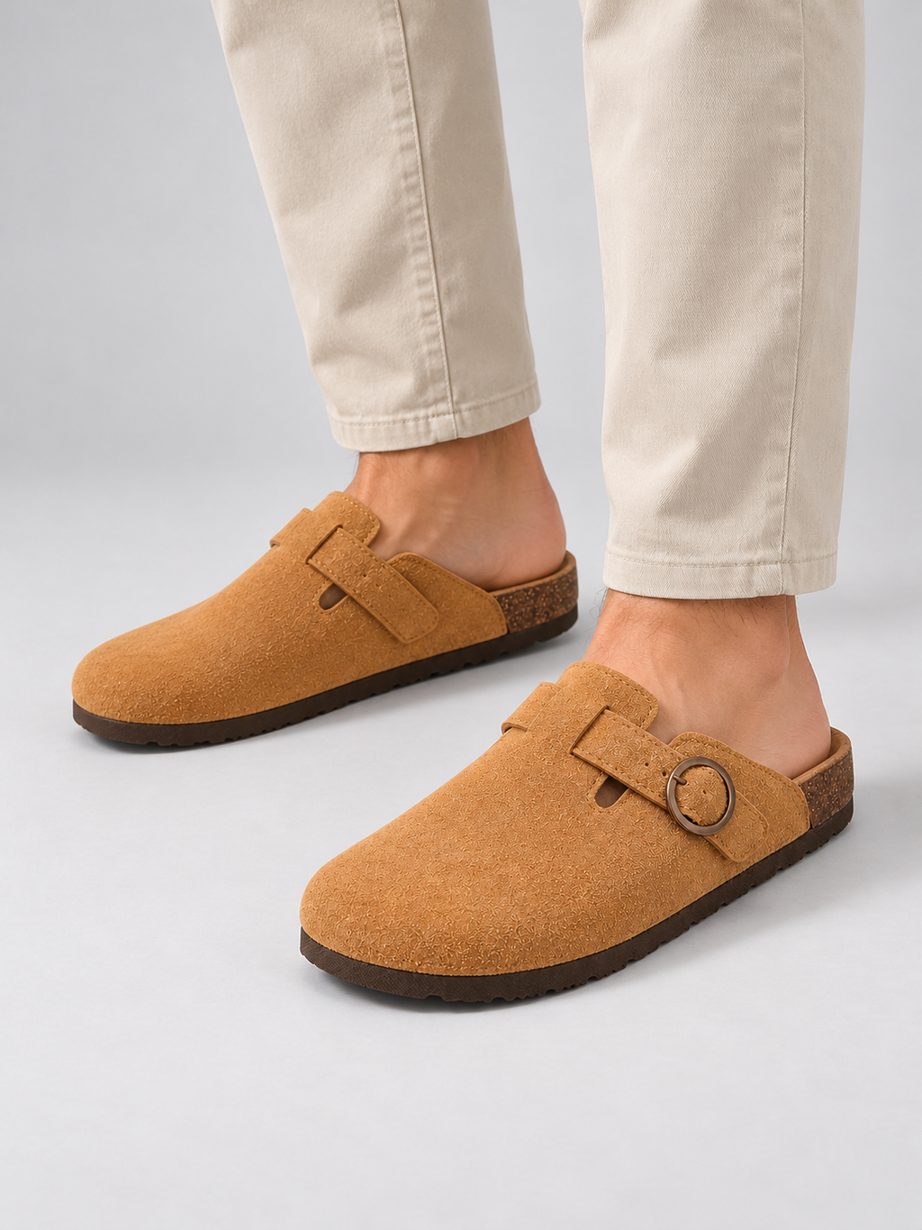 Men’s Comfort Slip-On Clogs – Suede Look Casual Style — model-worn studio view
