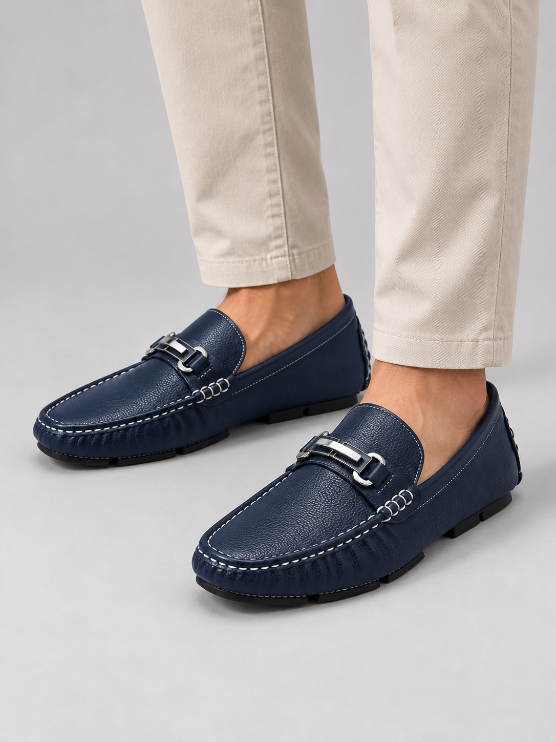 Men’s Leather Driving Loafers – Slip On Moccasin Shoes — model-worn studio view