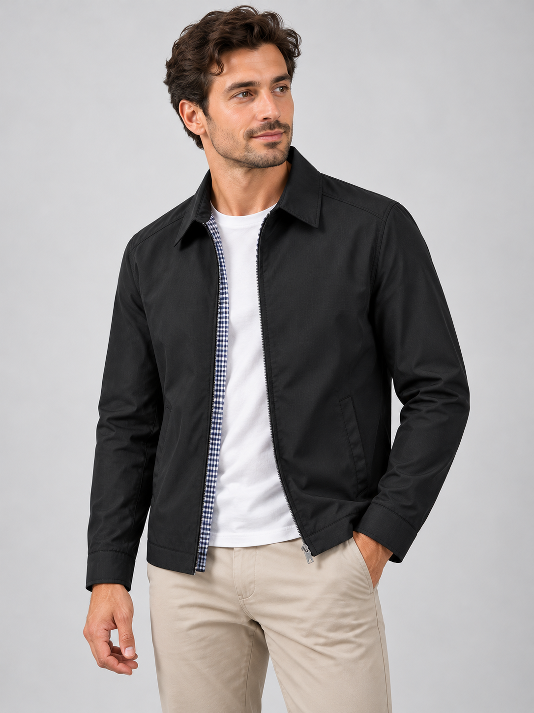Men’s Lightweight Summer Jacket – Smart Casual Zip Jacket — model-worn studio view