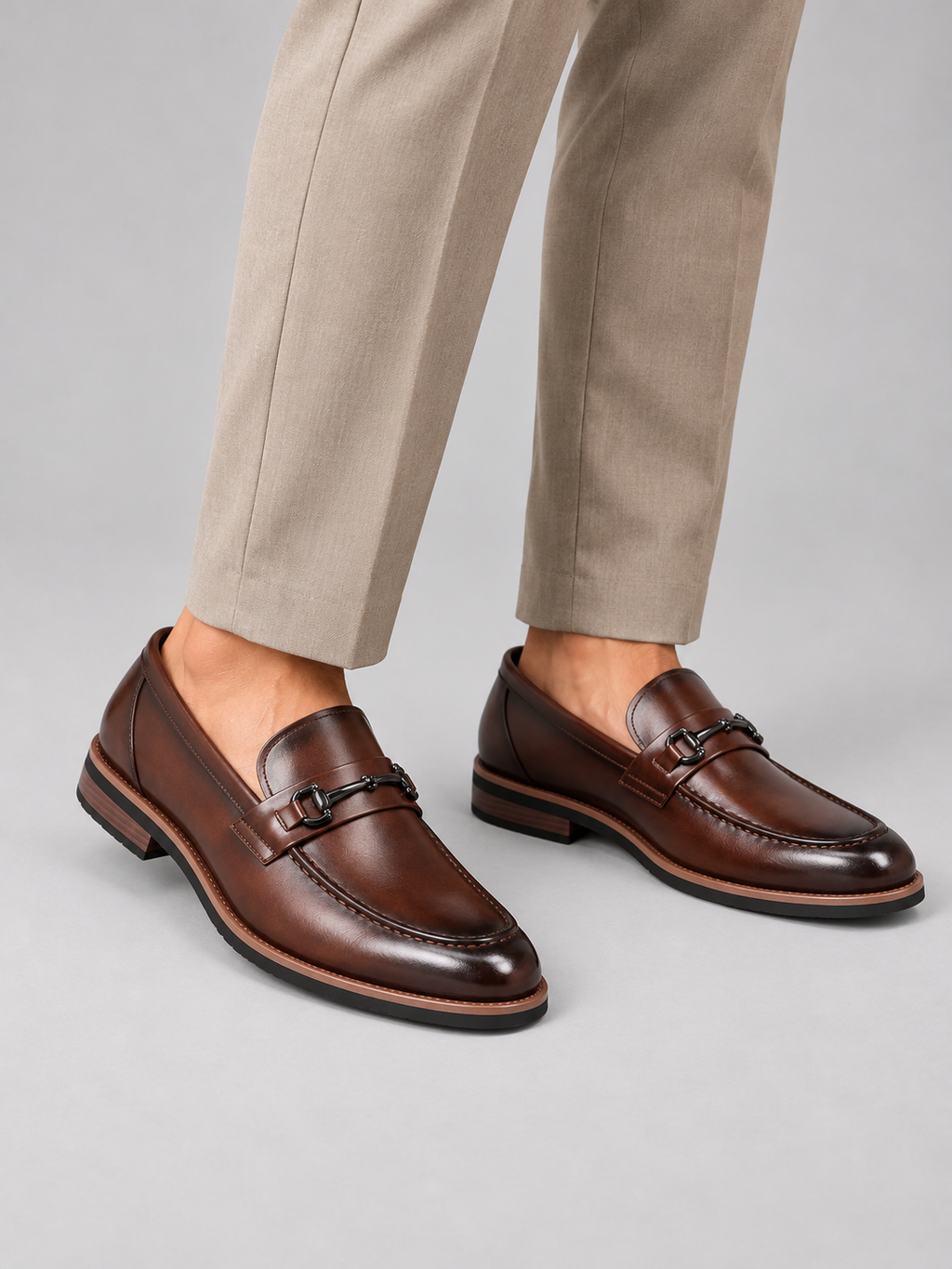 Men’s Leather Loafers – Polished Slip-On Dress Shoes — model-worn studio view