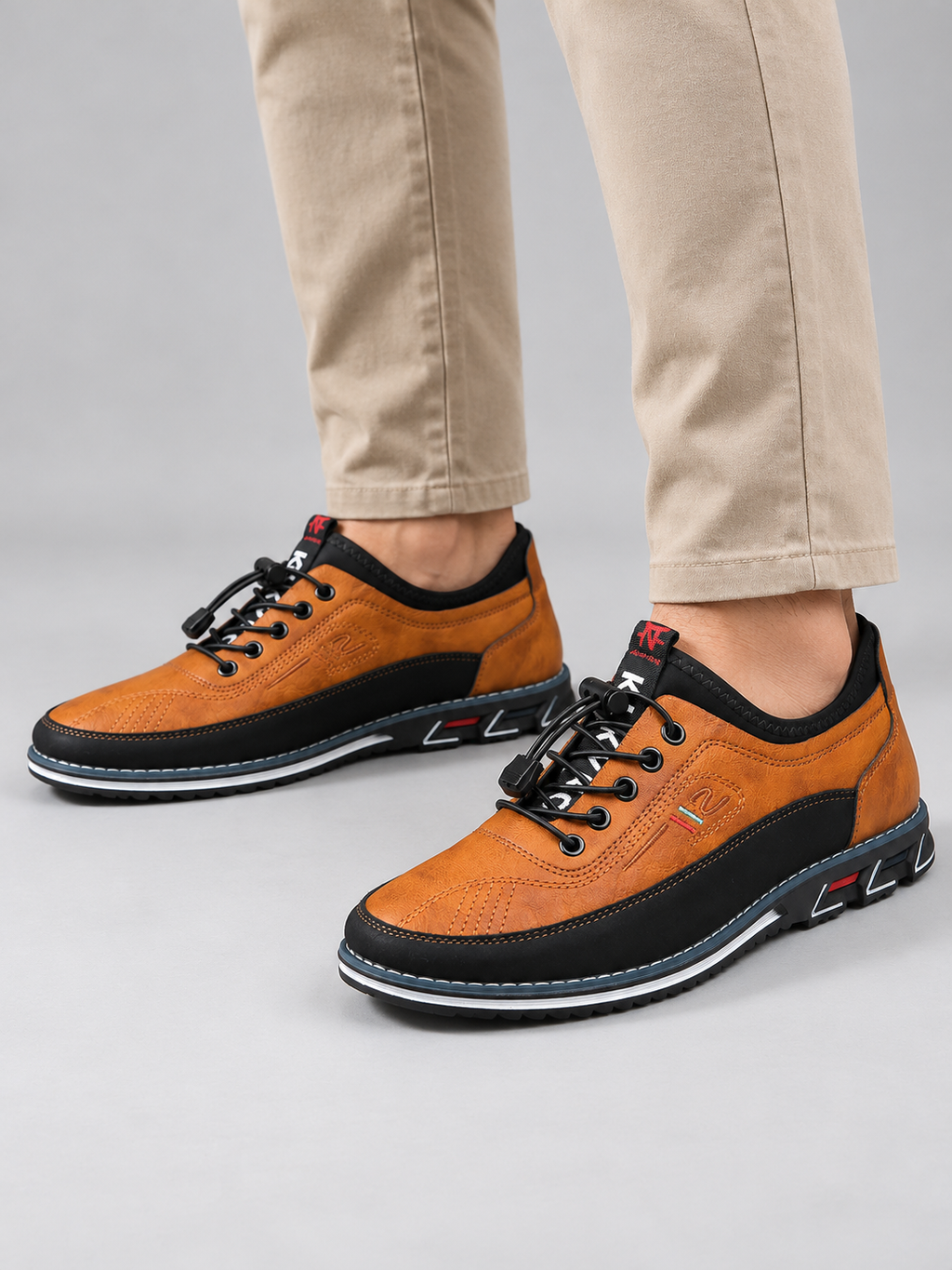 Men’s Leather Look Comfort Shoes – Smart Casual Lace-Up Design — model-worn studio view