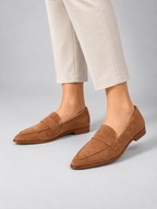 Women’s Pointed Comfort Loafers – Suede Style — model-worn studio view