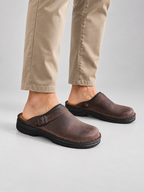 Men’s Comfort Clogs – Leather Look Slip-On Shoes — model-worn studio view