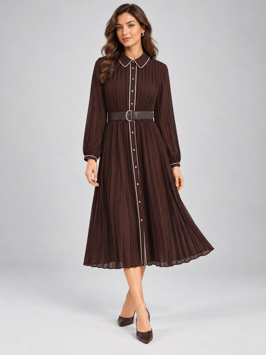Women’s Pleated Long Sleeve Midi Dress