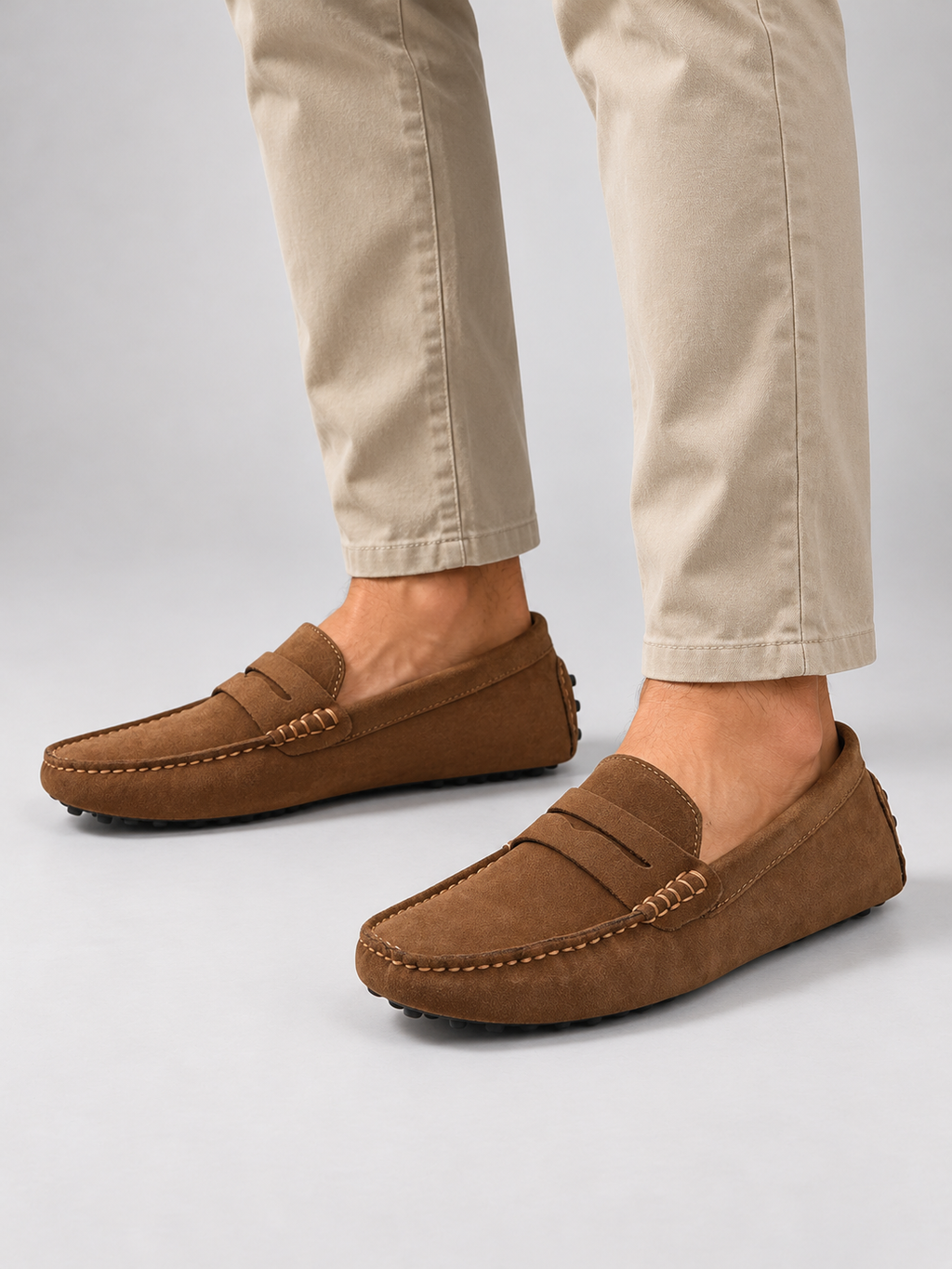 Men’s Slip-On Driver Loafers – Suede Look Casual Elegance — model-worn studio view